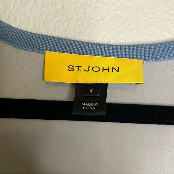 St. John Blue & Gray Striped Women's Silk Wool Sweater Oversized Size Small - Picture 3 of 14